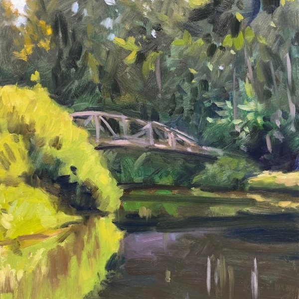 Pedestrian Bridge Apunte 1, oil on panel, 12 x 9 inches, copyright ©2018