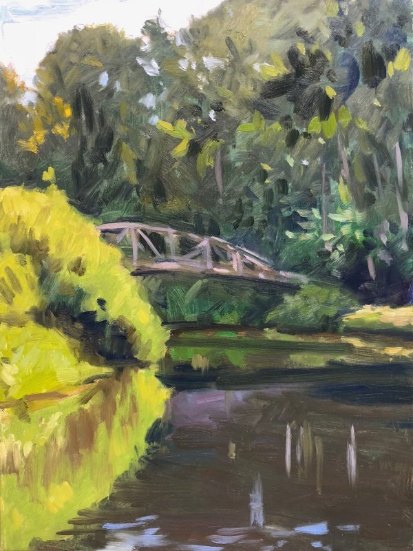 Pedestrian Bridge Apunte 1, oil on panel, 12 x 9 inches, copyright ©2018