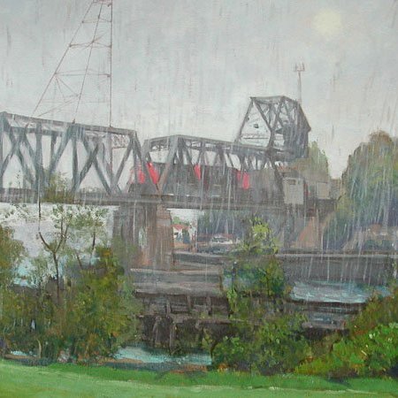 Raining Bridge, oil on canvas, 30 x 40 inches, copyright ©2003