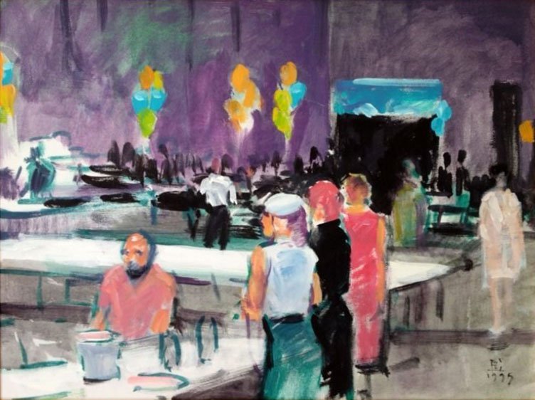 BAM Event, w/soluble oil on canvas, 18 x 24 inches, copyright ©1995