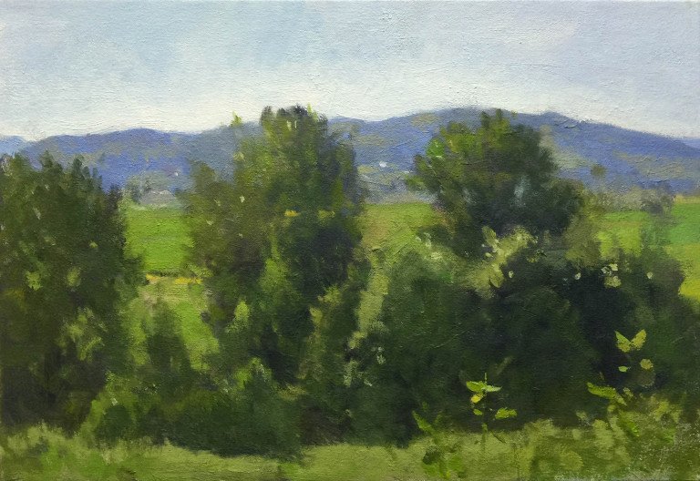 Snohomish Valley Study - Greens, oil on canvas, 11 x 16 inches, copyright ©2014