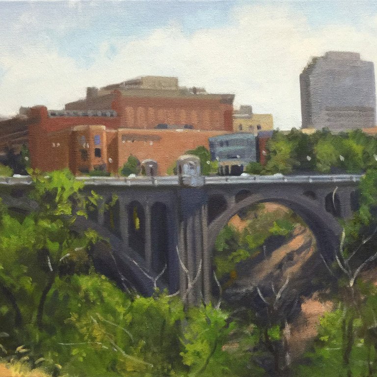 Monroe Street Bridge, oil on canvas, 18 x 24 inches, copyright ©2015