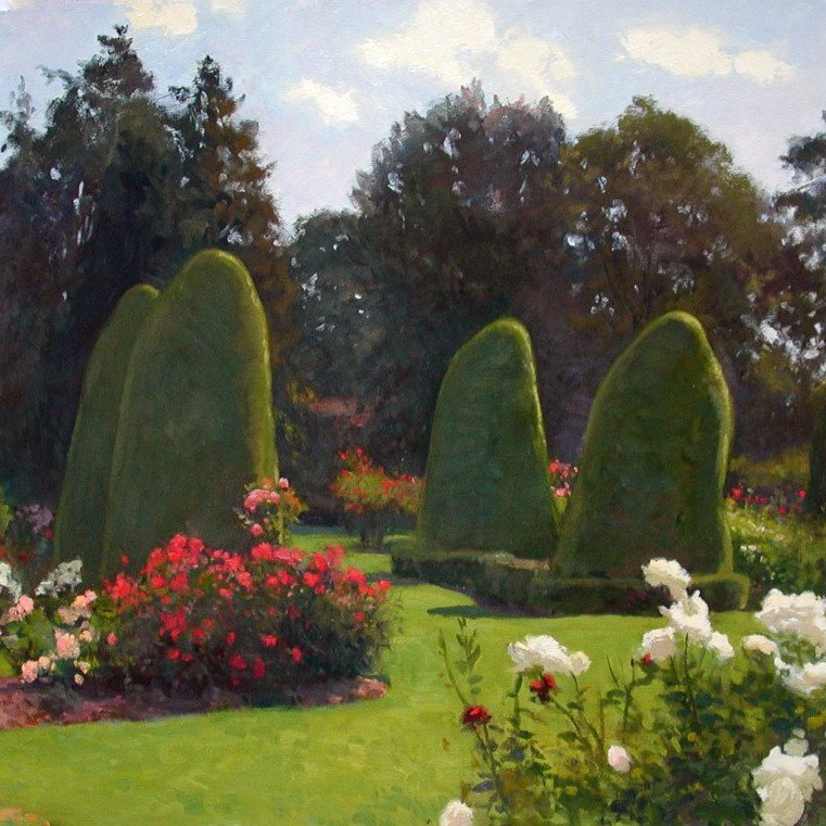 Rose Garden, Woodland Park, oil on canvas, 36 x 48 inches, copyright ©2004
