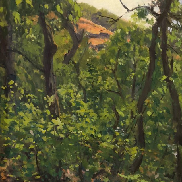 Trees Near The Klickitat River, oil on panel, 20 x 16 inches, copyright ©2018
