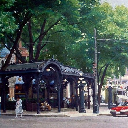 Pergola, Red Car, oil on canvas, 32 X 54 inches, copyright ©1989