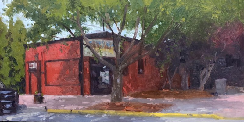 Smokey Joe's, Snoqualmie WA, oil on panel, 12 x 24 inches, copyright ©2018