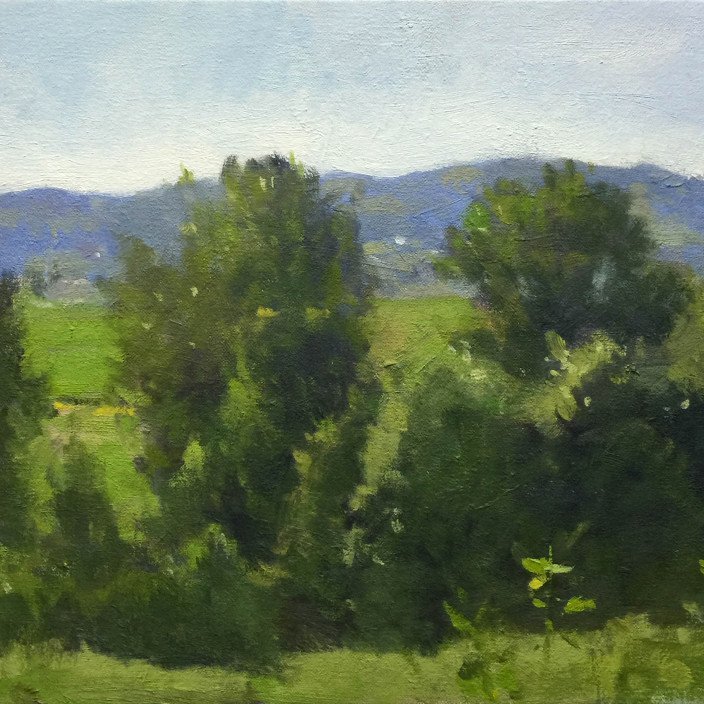 Snohomish Valley Study – Greens, oil on canvas, 11 x 16 inches, copyright ©2014