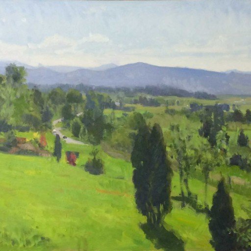 Snohomish Valley Spring, oil on panel, 18 x 36 inches, work-in-progress copyright ©2015