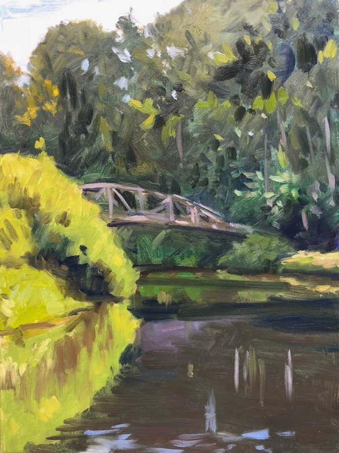 Pedestrian Bridge Apunte 1, oil on panel, 12 x 9 inches, copyright ©2018, $900