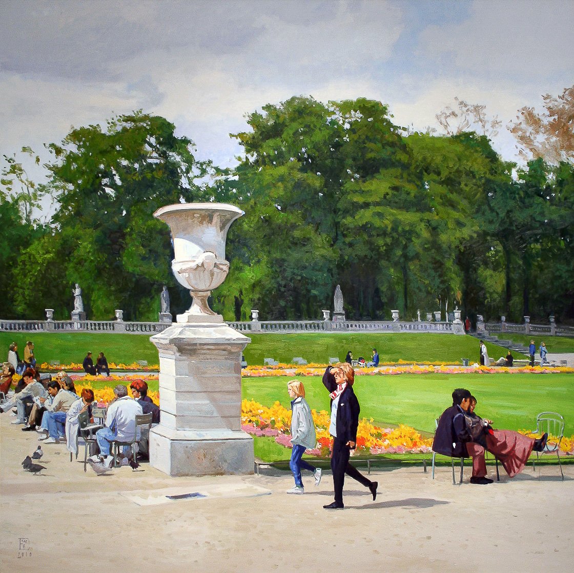 Luxembourg Gardens, (Love in Paris), oil on canvas. 72 X 72 inches, copyright ©2010, $14,000