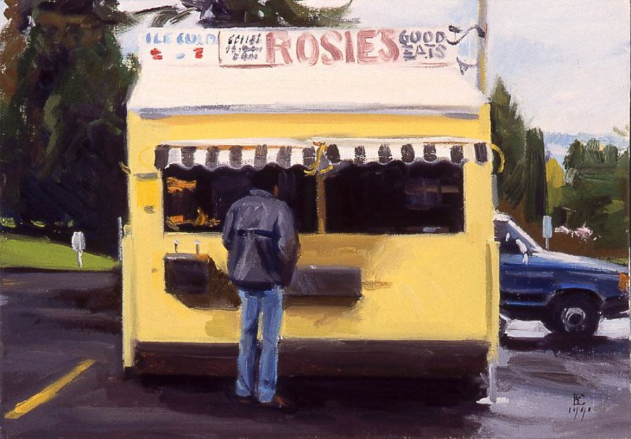 Mike At Rosie's, oil on canvas, size unknown, copyright ©1991