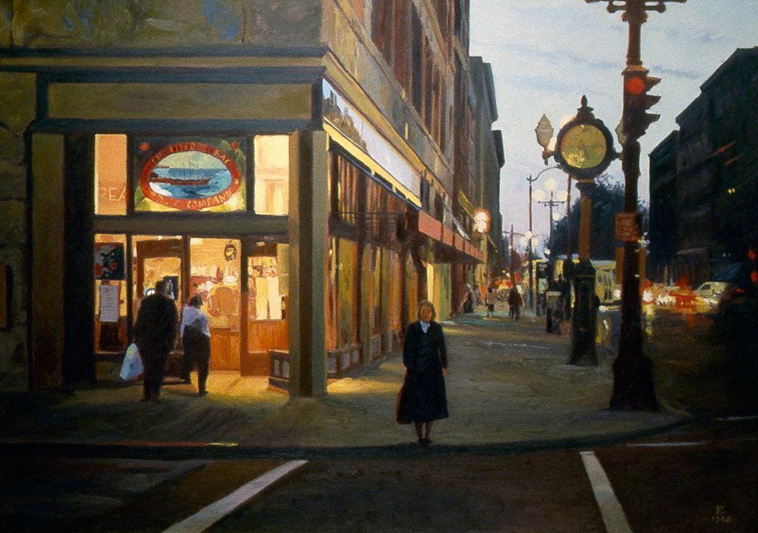 Open Late (Elliott Bay Book Company), oil on canvas, 41 X 59 inches, copyright ©1988