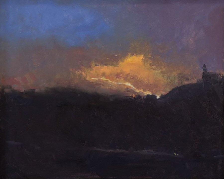 Grassfire, oil on panel, 16 x 20 inches, copyright ©2018