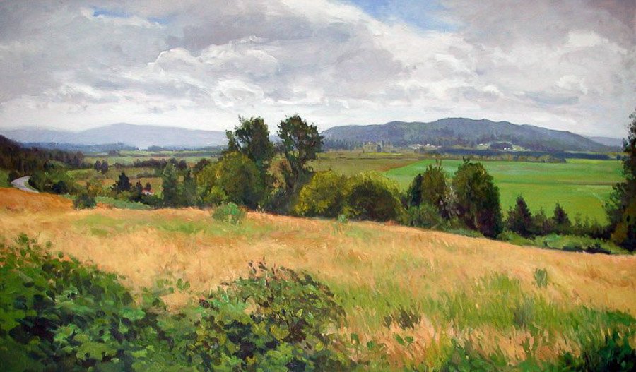 Mt. Takoma (təqʷuʔməʔ) Behind The Clouds, oil on canvas, 30 X 60 inches, copyright ©2005