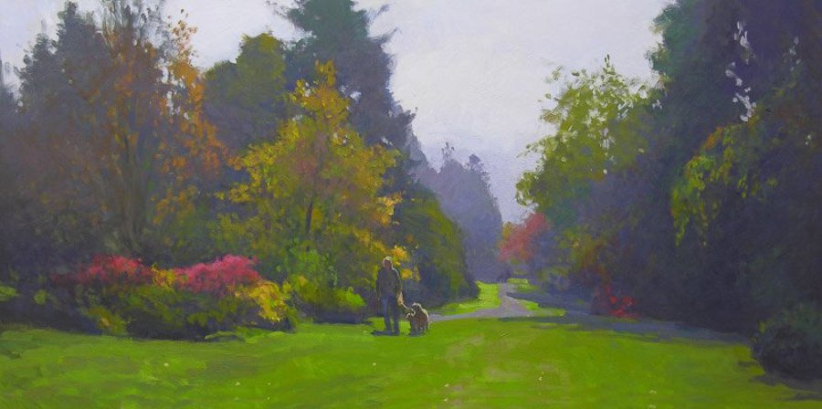 Azalea Way, Dusk, oil on canvas. 18 X 36 inches, copyright ©2010