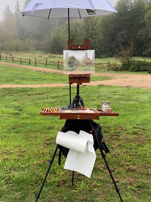 Plein air set up, Larsen Lake Blueberry Farm, Bellevue WA.